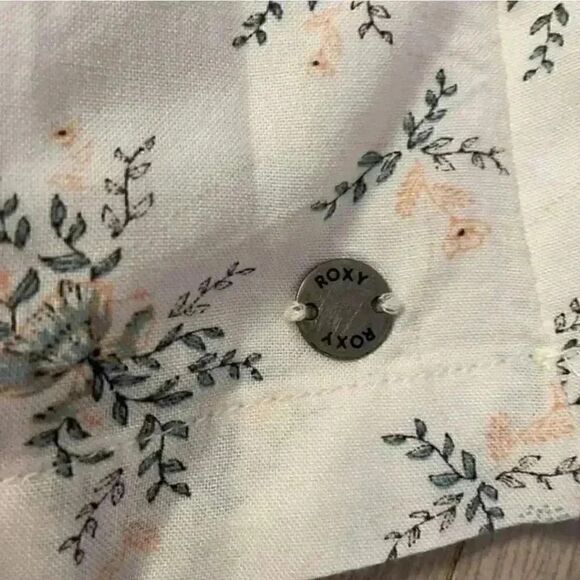 Roxy Women's White & Pink Mini Floral Cotton/Rayon Off the Shoulder Mini Dress - Picture 6 of 14